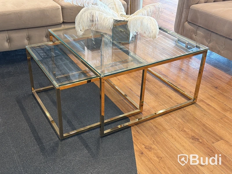 Soffbord, 2 delar, glas/ guld