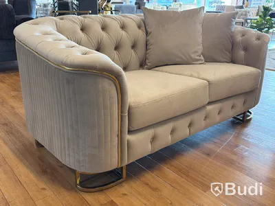 2-sits soffa samt fåtölj, greige sammet
