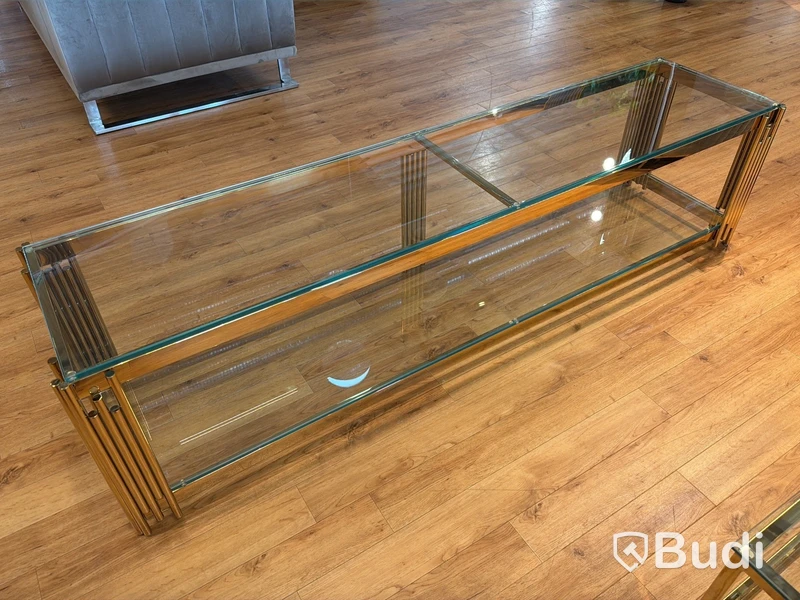 TV-bänk/ sidobänk, klarglas/ guld, 180 cm