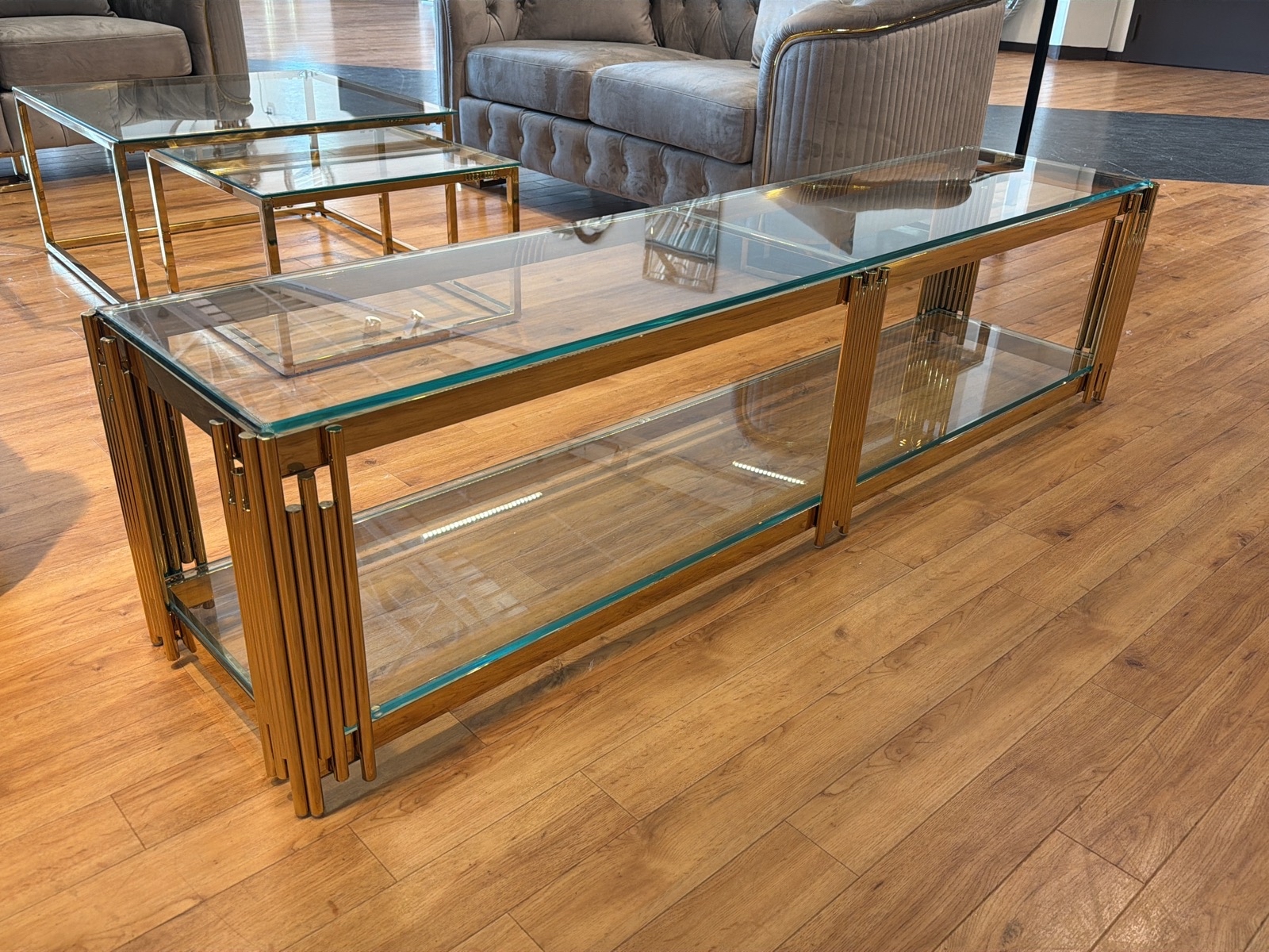 TV-bänk/ sidobänk, klarglas/ guld, 180 cm