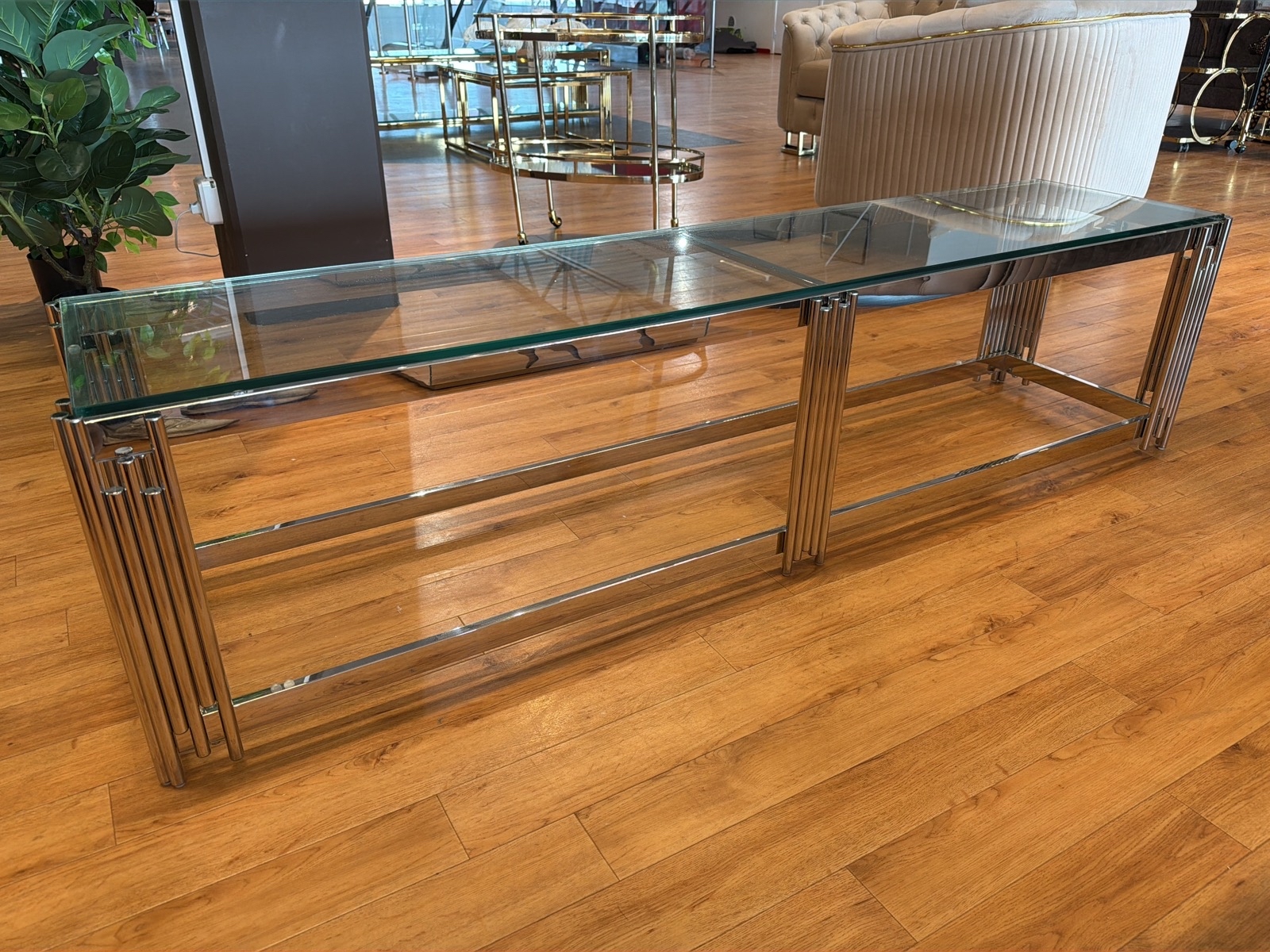 TV-bänk/ sidobänk med glasskiva, 180 cm