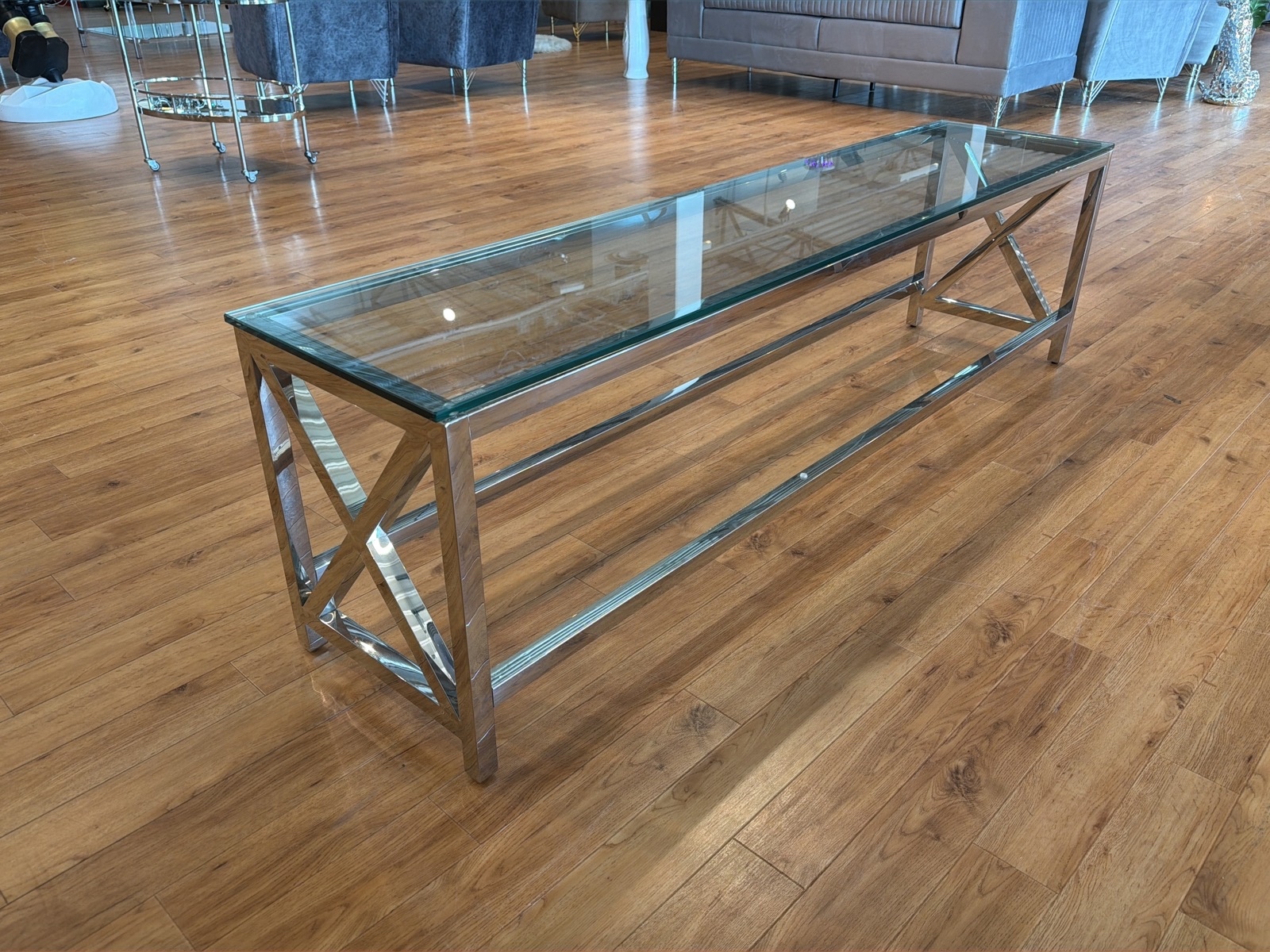 TV-bänk/ sidobänk med glasskiva, 180 cm