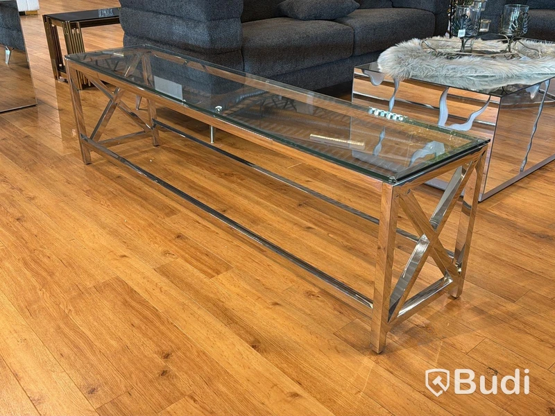 TV-bänk/ sidobänk med glasskiva, 180 cm