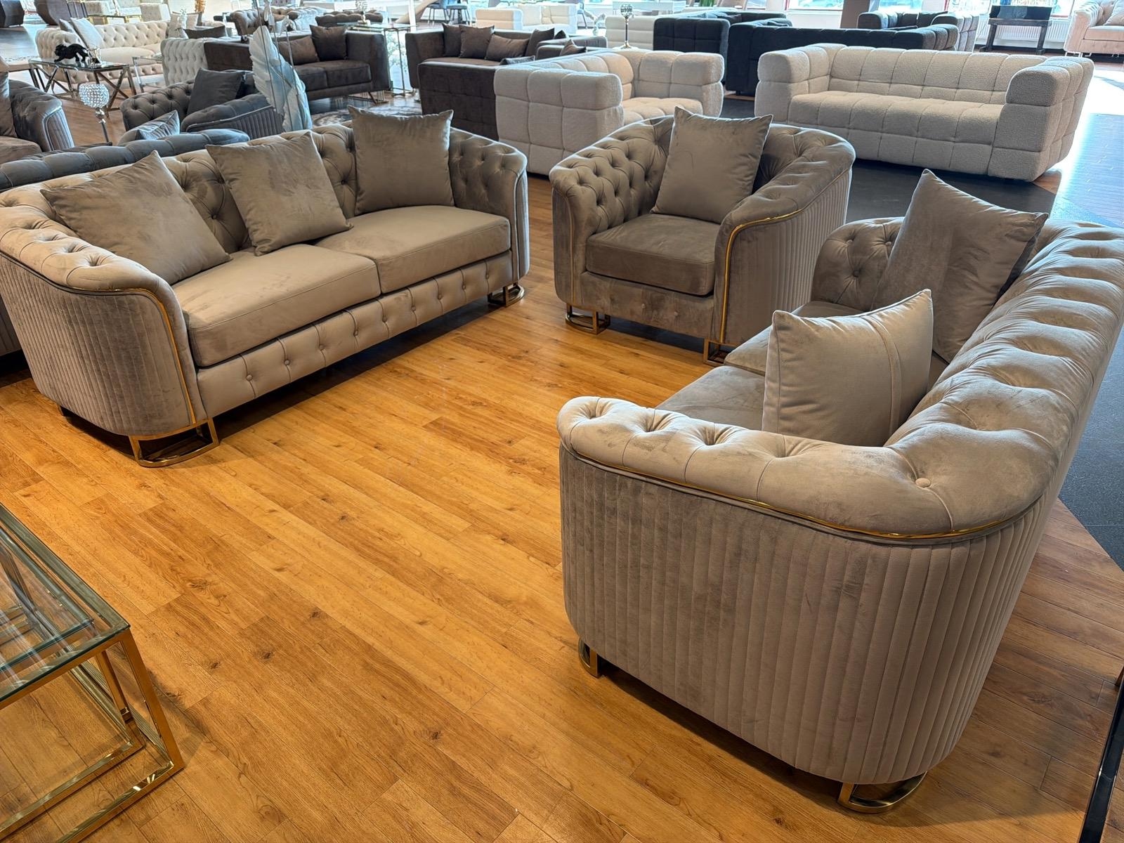 Soffgrupp, 3 del, grå sammet