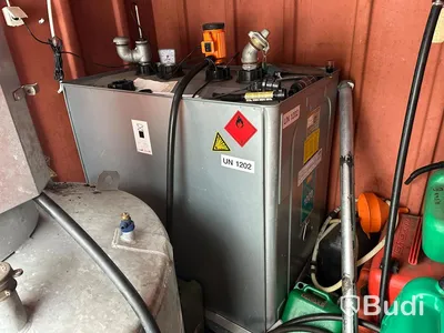 Containerised fuel station with 1,000 L petrol tank and 1,000 L diesel tank, approved tanks and venting