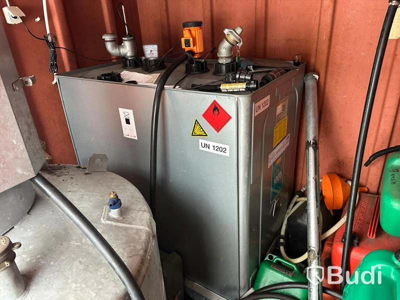 Containerised fuel station with 1,000 L petrol tank and 1,000 L diesel tank, approved tanks and venting