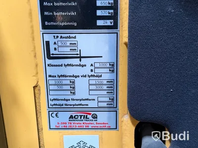 Plocktruck, Actil OPL 10 3.0, 1000kg, 3m, batteri från 2025
