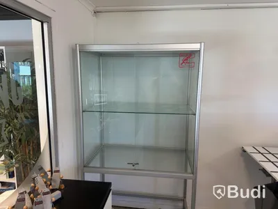 Display cabinet, glass and aluminium, 102 cm wide