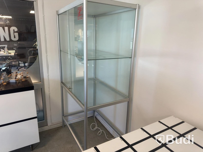 Display cabinet, glass and aluminium, 102 cm wide