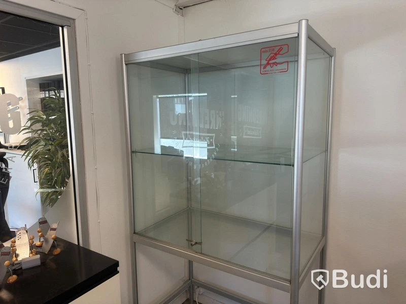 Display cabinet, glass and aluminium, 102 cm wide