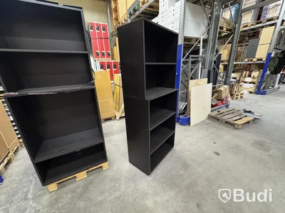 Black shelving unit, 5 shelves, total of 15 units