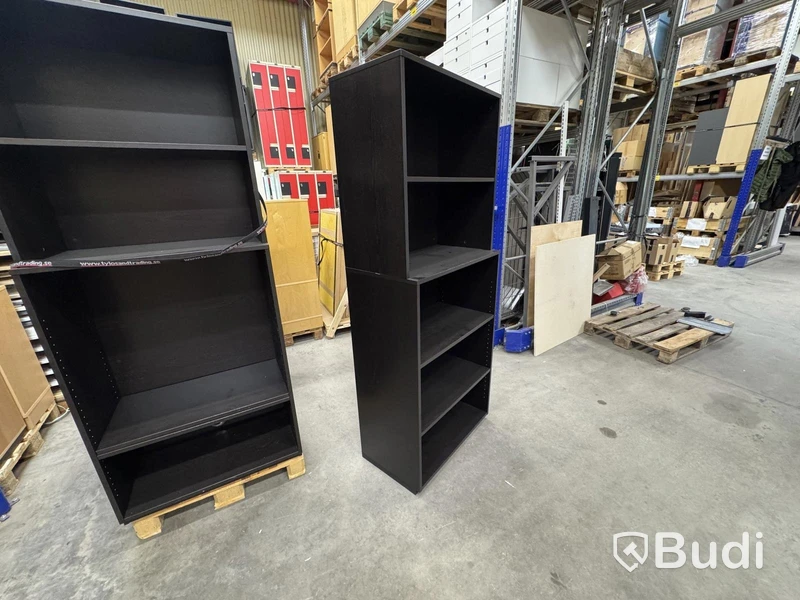 Black shelving unit, 5 shelves, total of 15 units