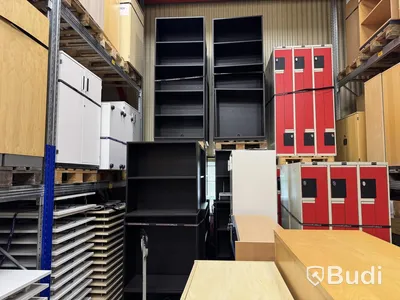 Black shelving unit, 5 shelves, total of 15 units
