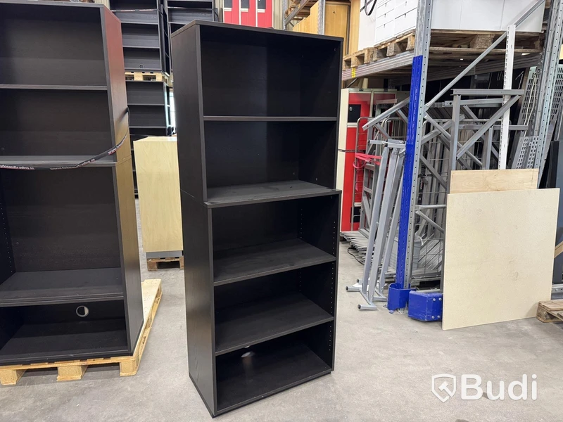 Black shelving unit, 5 shelves, total of 15 units