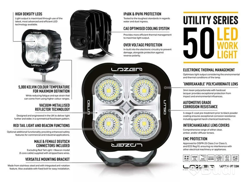 2 LED work lights, Utility-50 (with Red Tail Light and Beacon Function) - donated by Lazer Lamps