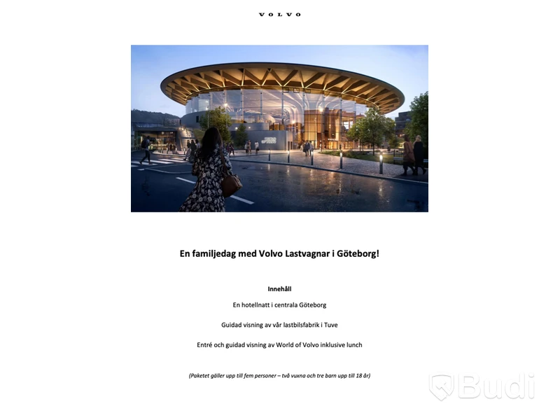 Besök på World of Volvo med lunch inklusive övernattning på hotell samt middag för upp till 5 personer - Bidrag från Volvo Lastvagnar