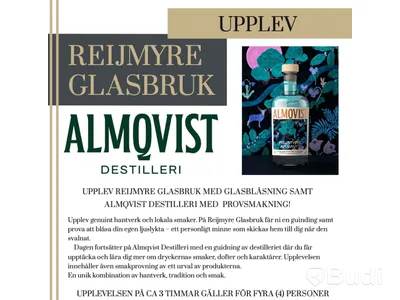 Experience Reijmyre Glasbruk with glassblowing and Almqvist Destilleri with tasting, for 4 people