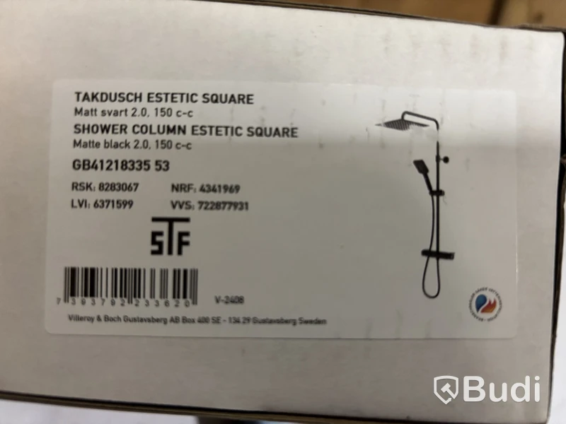 Takdusch Gustavsberg, Estetic Square 150 cc, mattsvart