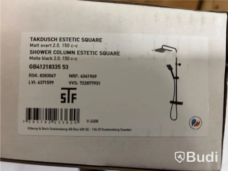 Takdusch Gustavsberg, Estetic Square 150 cc, mattsvart
