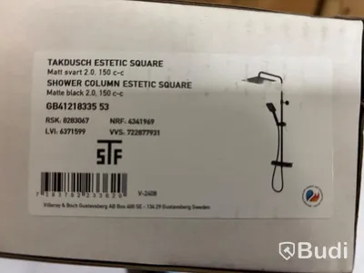 Takdusch Gustavsberg, Estetic Square 150 cc, mattsvart