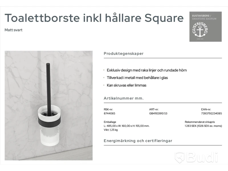 Paket med badrumtillbehör Gustavsberg: toalettrullehållare, toalettborsthållare samt 2 st. handukshållare