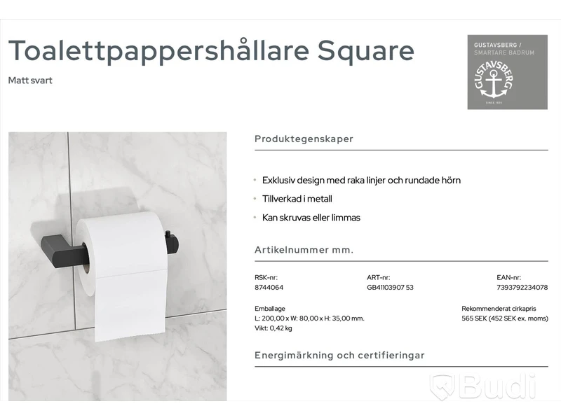Paket med badrumtillbehör Gustavsberg: toalettrullehållare, toalettborsthållare samt 2 st. handukshållare