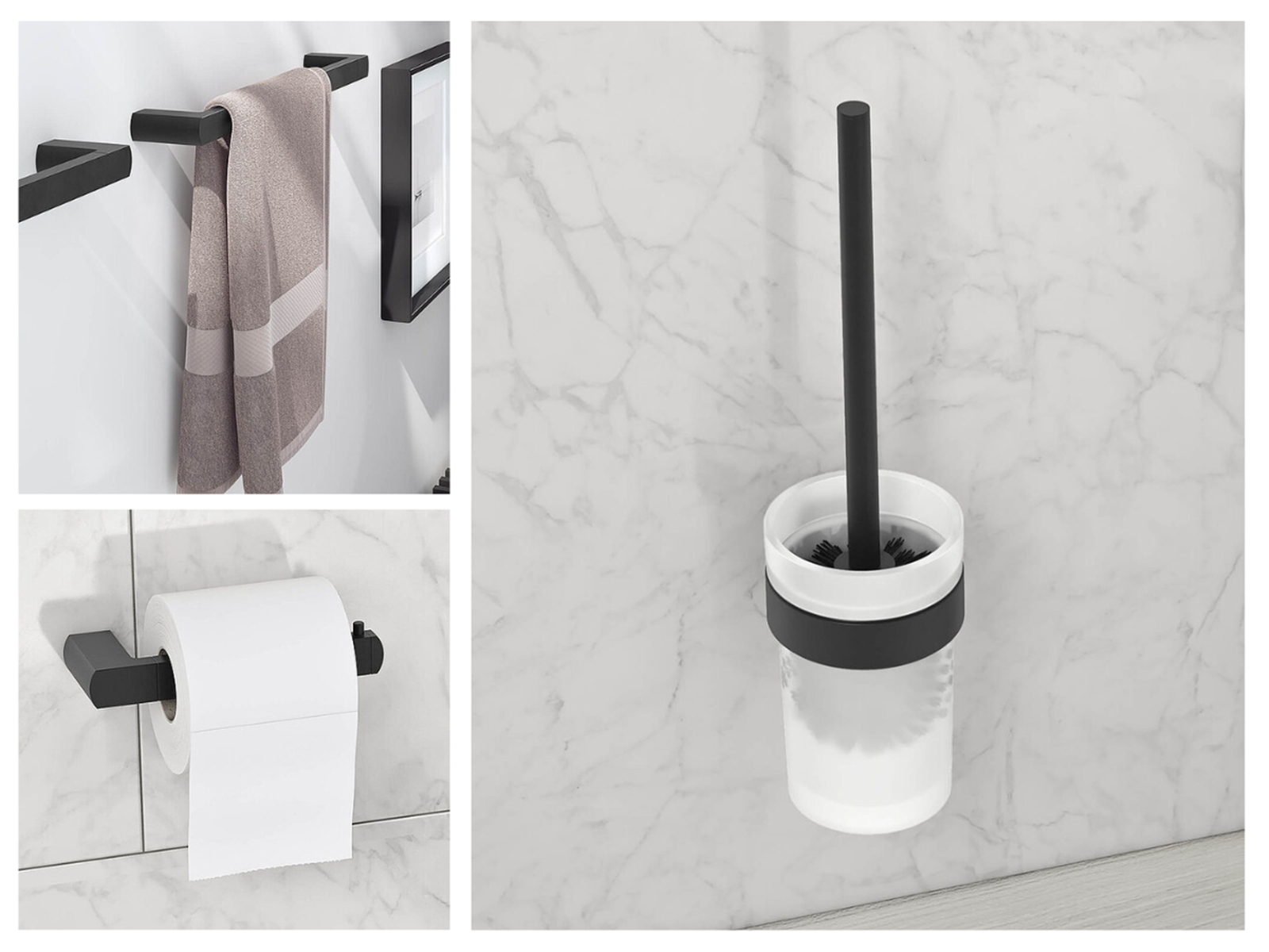 Paket med badrumtillbehör Gustavsberg: toalettrullehållare, toalettborsthållare samt 2 st. handukshållare