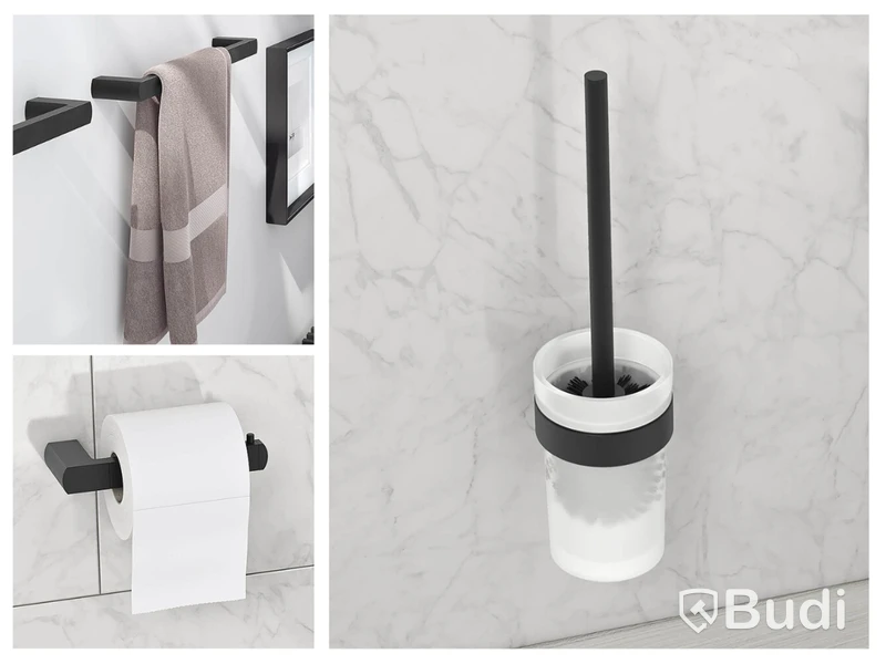 Paket med badrumtillbehör Gustavsberg: toalettrullehållare, toalettborsthållare samt 2 st. handukshållare