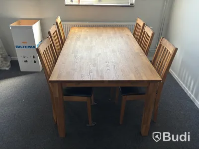 Matbord med stolar, 6 platser, 180×100 cm