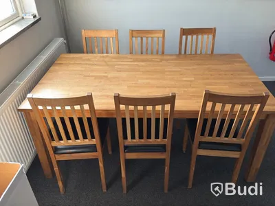Matbord med stolar, 6 platser, 180×100 cm