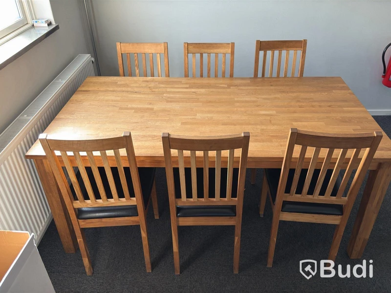 Matbord med stolar, 6 platser, 180×100 cm