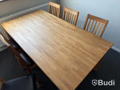 Matbord med stolar, 6 platser, 180×100 cm
