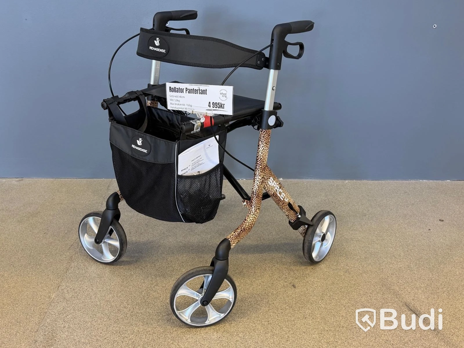 Rollator, Rehasense Space LX, leopard-patterned