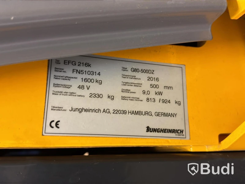 Truck, Jungheinrich EFG 216k, 2016, 3489 tim, el