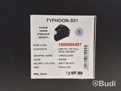 Motorcykelhjälm SMK Typhoon-S01, matt svart, S