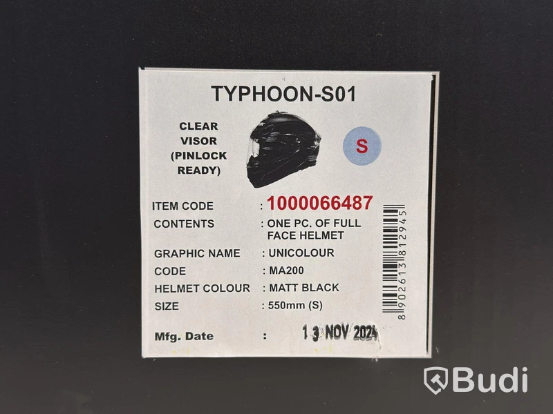 Motorcykelhjälm SMK Typhoon-S01, matt svart, S
