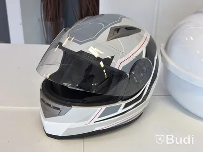 Full-face helmet, size L, and white top box