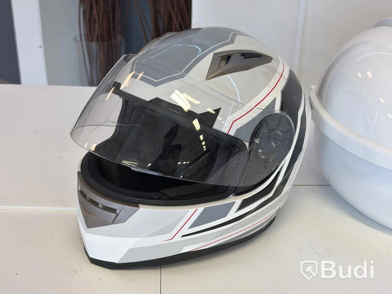 Full-face helmet, size L, and white top box