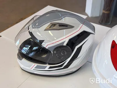 Full-face helmet, size L, and white top box