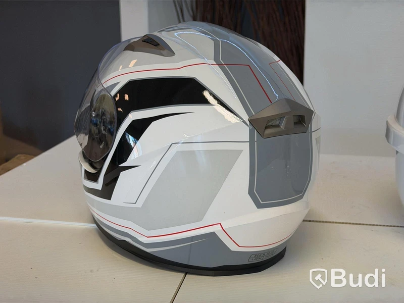 Full-face helmet, size L, and white top box