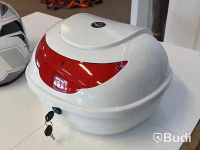 Full-face helmet, size L, and white top box