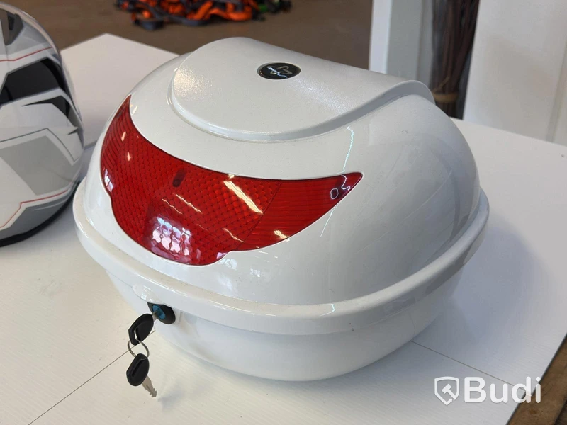 Full-face helmet, size L, and white top box