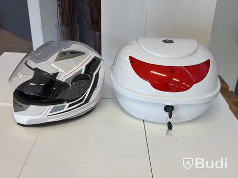 Integralhjälm, strl L, samt topbox vit