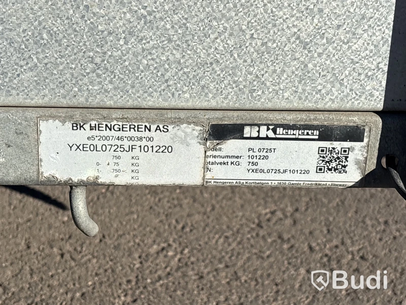 Obromsad släpvagn BK Hengeren PL0725T | 750 kg | 2018