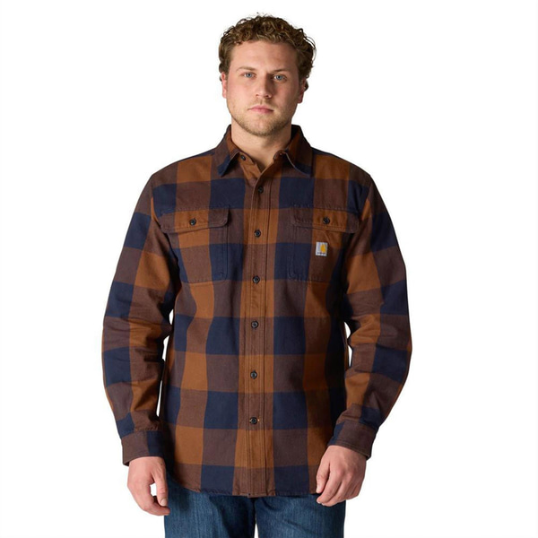 (NEW) CARHARTT LONG-SLEEVED FLANNEL SHIRT, LONG SLEEVE LOOSE FIT FLANNEL PLAID SHIRT, SIZE 2XL