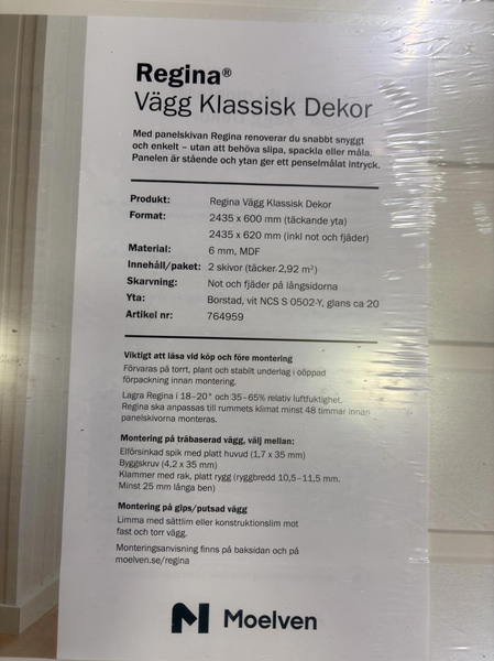 10 st. PANEL MOELVEN REGINA KLASSISK VIT 6X620X2435MM (14,5 M2)