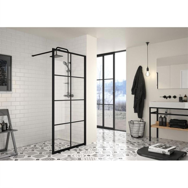 DUSCHVÄGG CAMARGUE FRAME MED SVARTA SPRÖJS 90 CM