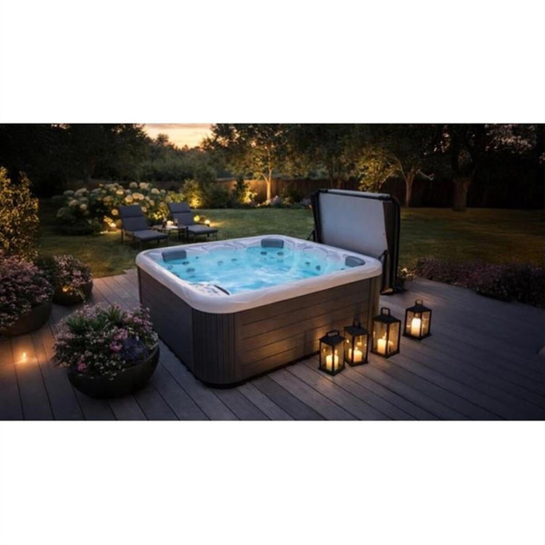 (NEW) WELLIS CALLISTO HOT TUB 5-SEATER 20 JETS ICE WHITE+COVER LIFTER