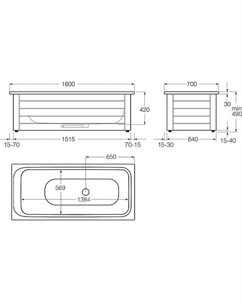 Gustavsberg Kombi 1604 Bathtub - 1600x700