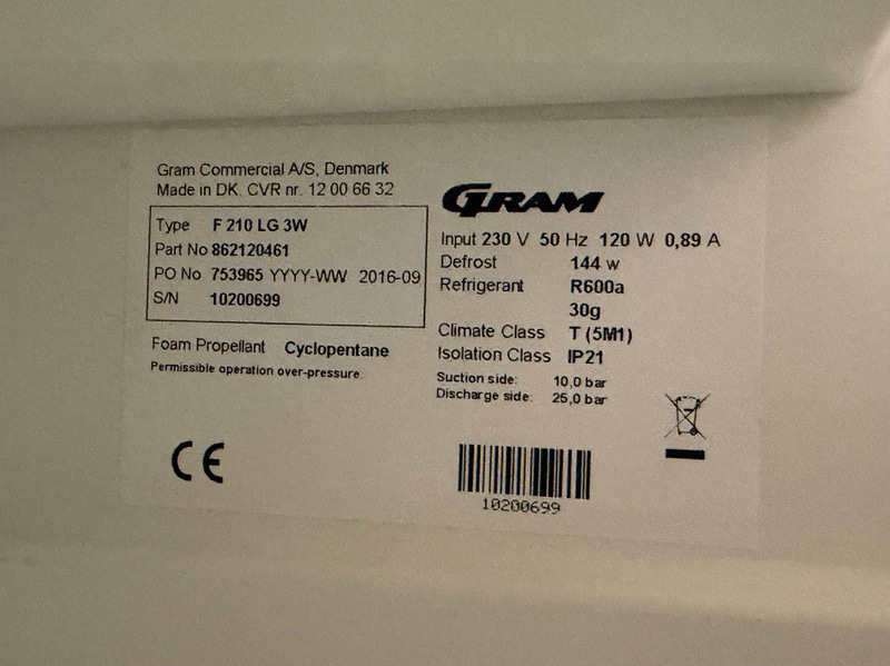 Freezer, Gram F 210 LG 3W